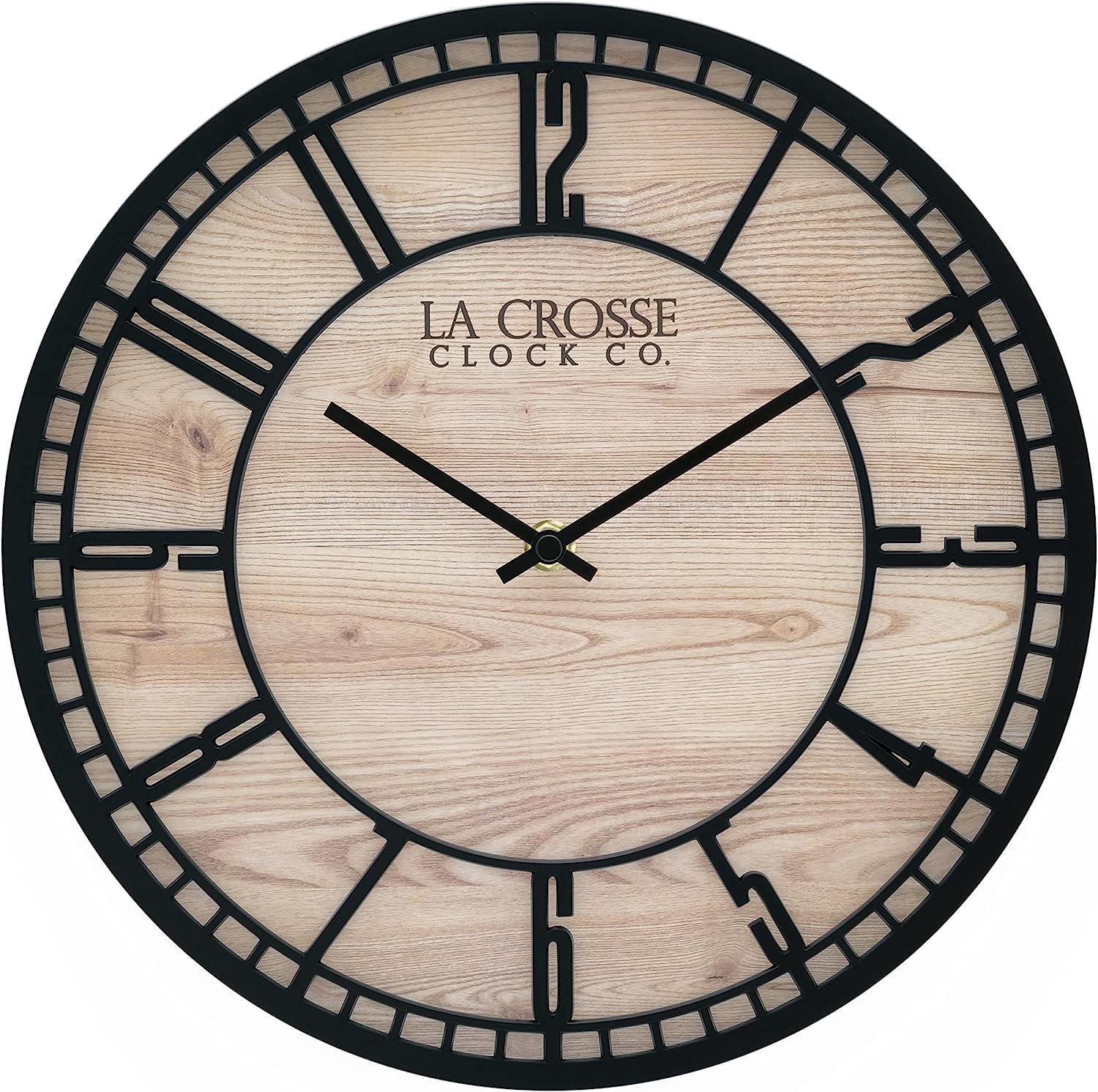 11.5" Black and Wood Grain Quartz Analog Wall Clock