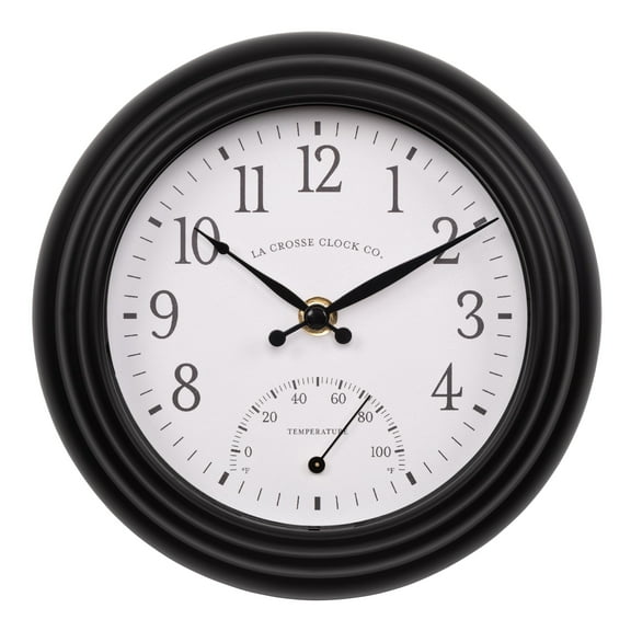 La Crosse Clock 8 inch Colby Indoor/Outdoor Analog Quartz Wall Clock with Temperature, 433-3020B