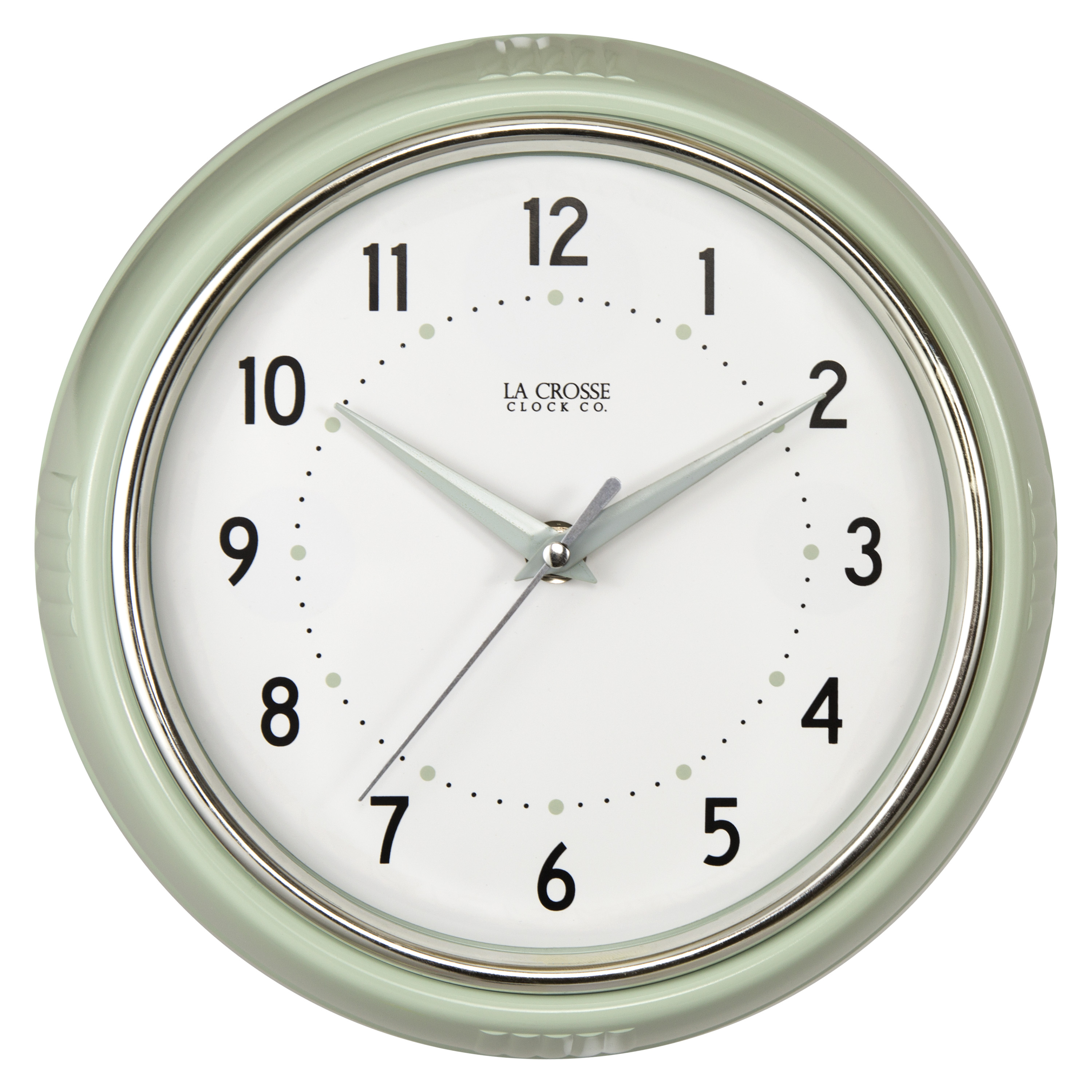La Crosse Clock 9.5" Retro Diner Pistachio Green Quartz Analog Wall Clock, 404-3024PH - image 1 of 5