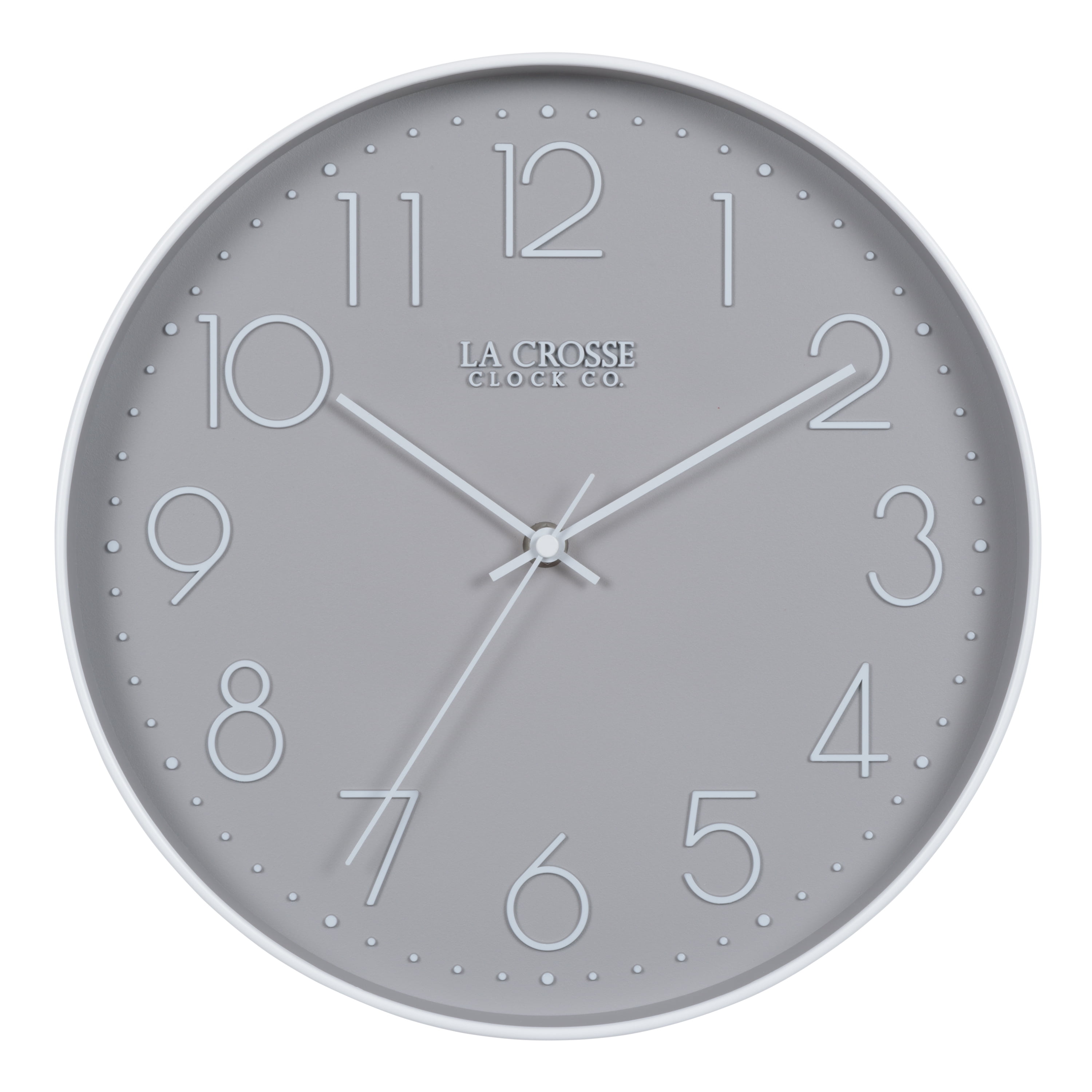 La Crosse Clock Co. 12inch Everly Gray Silent Quartz Analog Clock, 404