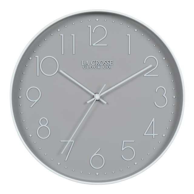 La Crosse Clock Co. 12inch Everly Gray Silent Quartz Analog Clock, 404