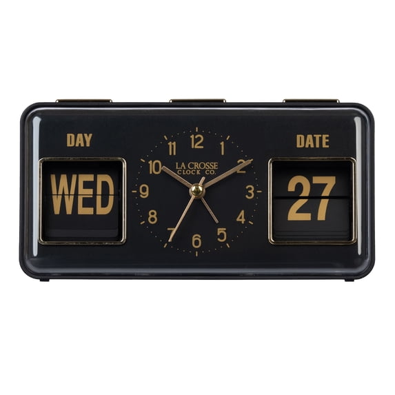 La Crosse Clock Daily Flip Black Tabletop Alarm Clock with Calendar, 636-379B