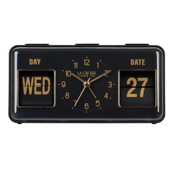 La Crosse Clock Daily Flip Black Tabletop Alarm Clock with Calendar, 636-379B