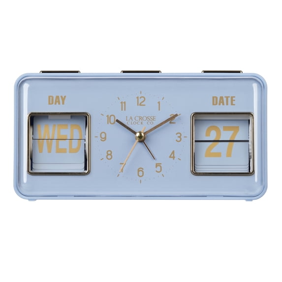 La Crosse Clock Daily Flip Blue Periwinkle Tabletop Alarm Clock with Calendar, 636-379BL