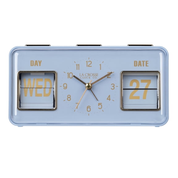 La Crosse Clock Daily Flip Blue Periwinkle Tabletop Alarm Clock with Calendar, 636-379BL