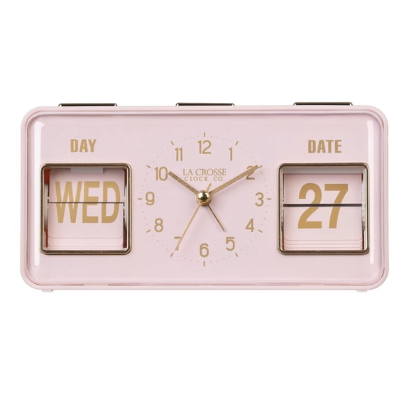 La Crosse Clock Daily Flip Pink Tabletop Alarm Clock with Calendar, 636-379P