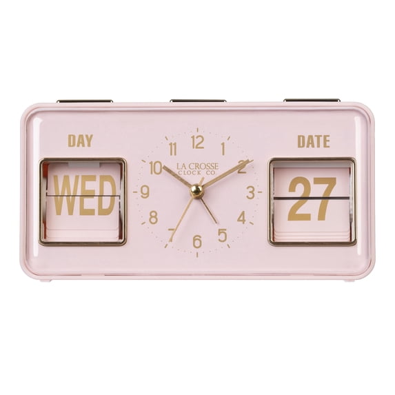 La Crosse Clock Daily Flip Pink Tabletop Alarm Clock with Calendar, 636-379P