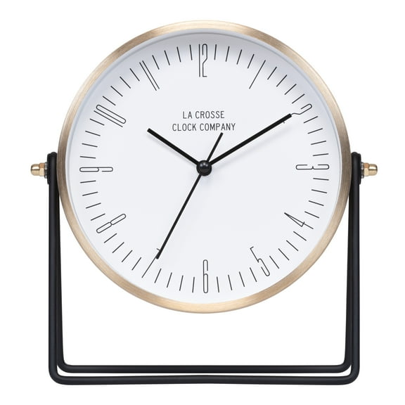 La Crosse Clock Stiles Swivel Silent Sweep Analog Metal Tabletop Clock and Mirror, 404-3719