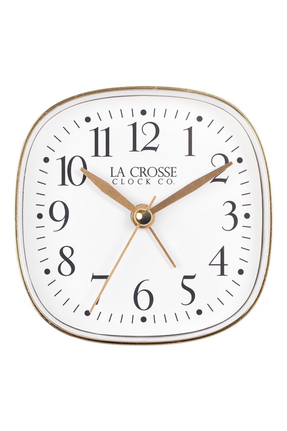 La Crosse Clock White Square Silent Sweeping Analog Alarm Clock, 617-379W