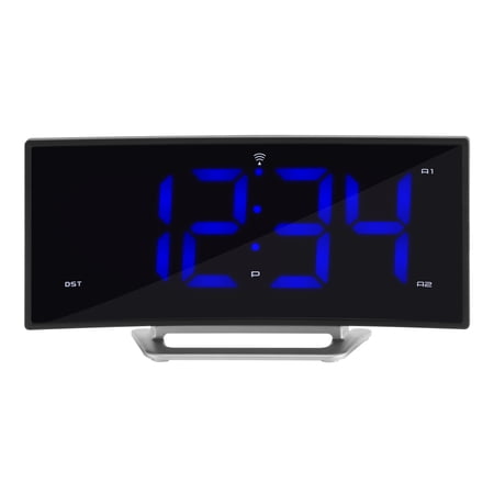 La Crosse Technology 1.8" Curved Blue LED Corded Electric Atomic Dual Alarm Clock, 617-249