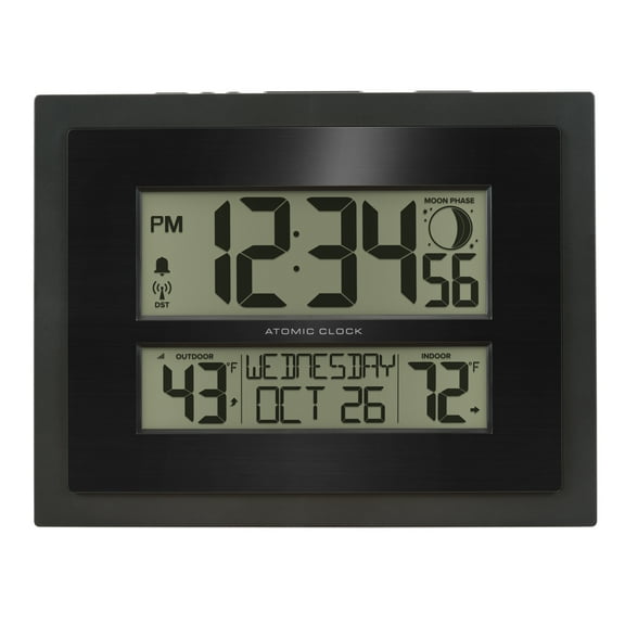 La Crosse Technology Digital Atomic Clock with Outdoor Temperature and Moon Phase, 513-75624-INT
