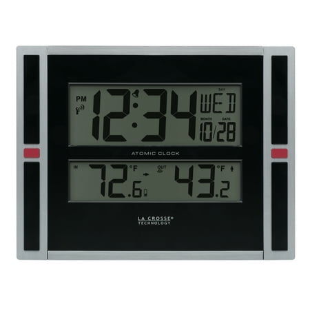 La Crosse Technology 11" WWVB Digital Clock with Temperature, Black