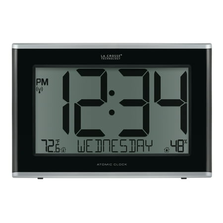 La Crosse Technology 12" Battery-Powered Black Atomic Clock with Temp and Humidity, 513-05867-Int