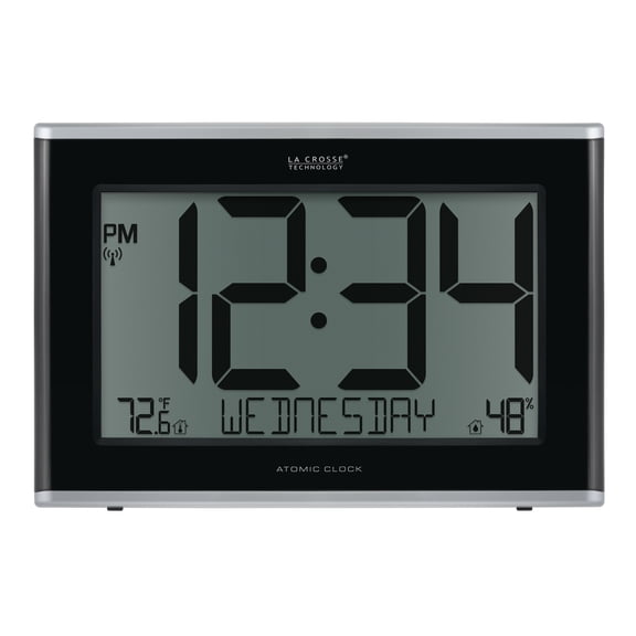 La Crosse Technology 12" Battery-Powered Black Atomic Clock with Temp and Humidity, 513-05867-Int