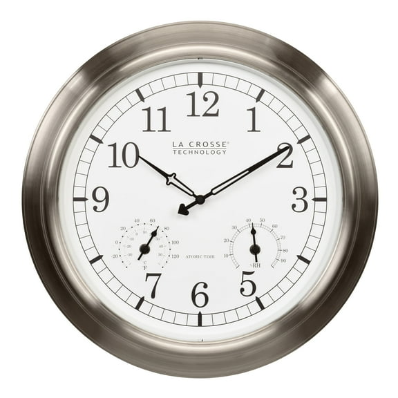 La Crosse Technology 17.9-inch Indoor/Outdoor Classic Stainless Steel Atomic Analog Wall Clock, 404-80017-INT