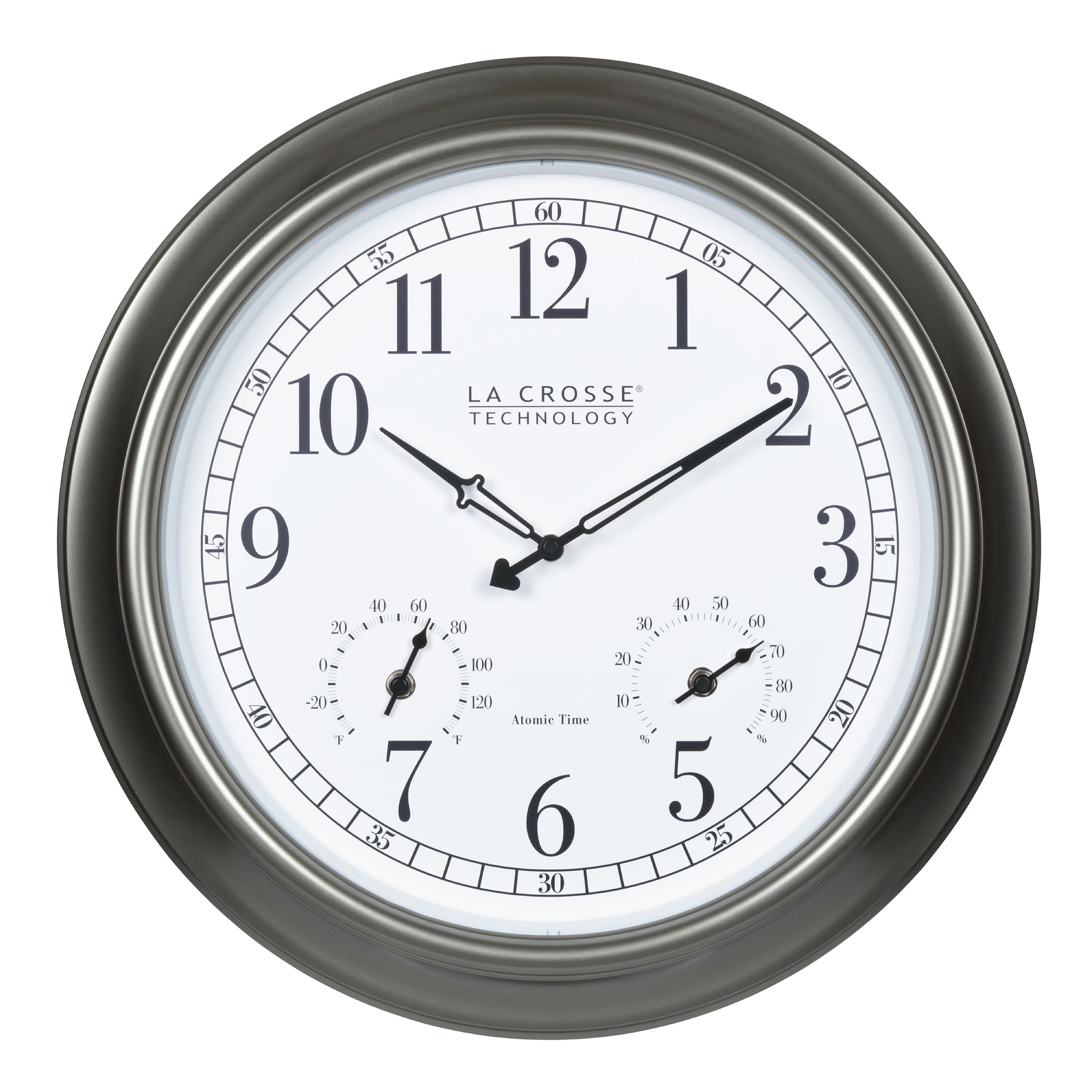 18" Silver Atomic Outdoor Clock with Thermometer and Hygrometer