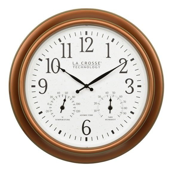 La Crosse Technology 18-inch Indoor/Outdoor Classic Antique Copper Atomic Analog Wall Clock, 404-59907-INT