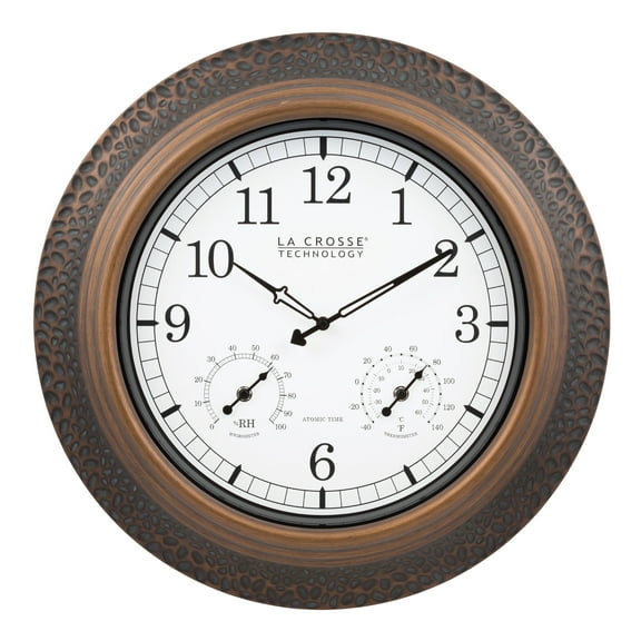 La Crosse Technology 21 inch Indoor/Outdoor Atomic Metal Wall Clock with Temp & Humidity, 433-3256A-INT