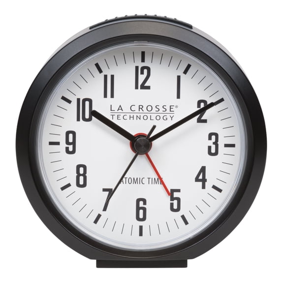 La Crosse Technology 4" Round Black Atomic Analog Alarm Clock, 617-710B