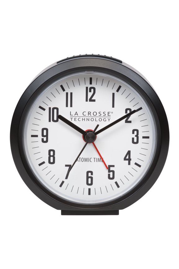 4" Round Black Atomic Analog Alarm Clock, 617-710B