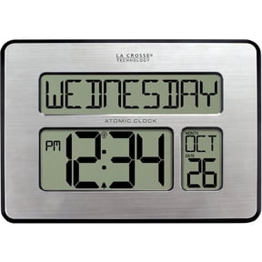 La Crosse Technology Atomic Digital Wall Clock with Calendar and Indoor Temperature, Brushed Aluminum, 513-1419-Int