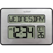 La Crosse Technology Atomic Digital Wall Clock with Calendar and Indoor Temperature, Brushed Aluminum, 513-1419-Int