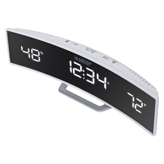 La Crosse Technology White Curved Mirrored LED Alarm Clock, 602-247