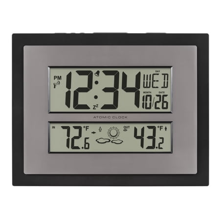 La Crosse Technology Atomic Digital Black & Silver Contemporary Clock, 512-65937-Int