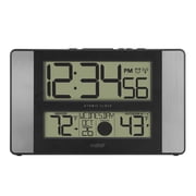 La Crosse Technology Atomic Digital Clock with Temperature and Moon Phase, Aluminum finish, 513-1417AL