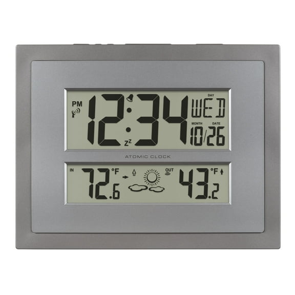 La Crosse Technology Atomic Digital Gray & Silver Contemporary Clock, 512-85937-Int