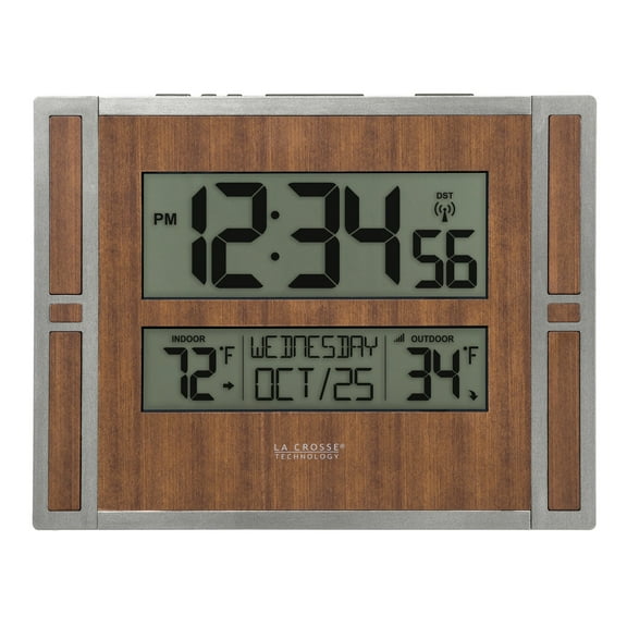 La Crosse Technology Atomic Digital Wall Clock with Indoor & Outdoor Temperature, BBB86088-INT