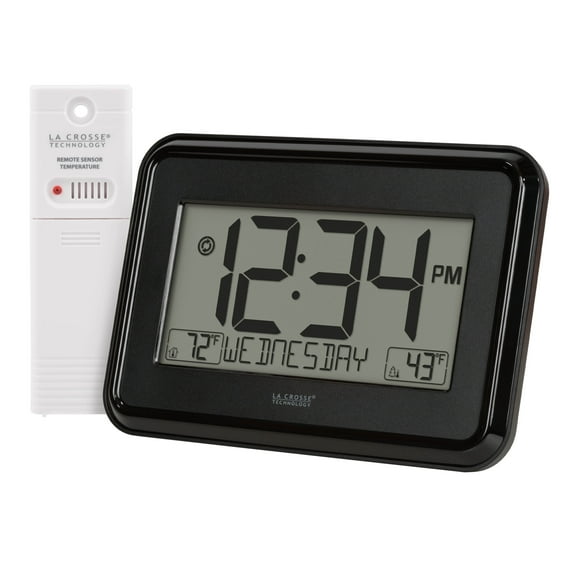 La Crosse Technology Black Digital Wall Clock with Indoor & Outdoor Temperature, 513-1412