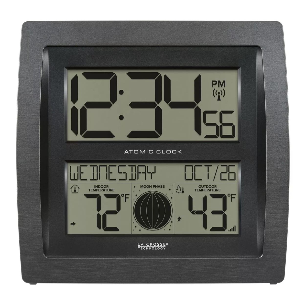 Curved Black Digital Atomic Wall Clock with Moon Phase