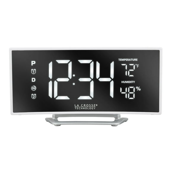 La Crosse Technology Curved White Corded Electric LED Alarm Clock with USB, 602-249