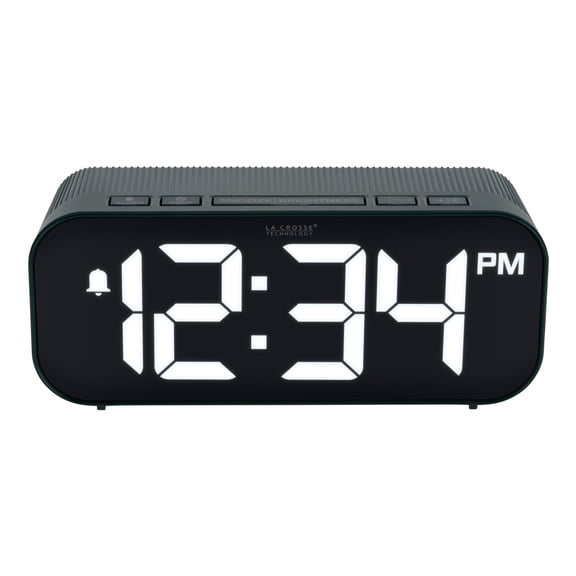 La Crosse Technology Dark Green Insta-Set Digital LED Alarm Clock with Bluetooth Technology, 617-714G-INT