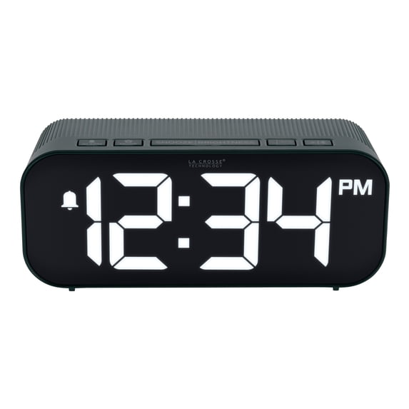 La Crosse Technology Dark Green Insta-Set Digital LED Alarm Clock with Bluetooth Technology, 617-714G-INT