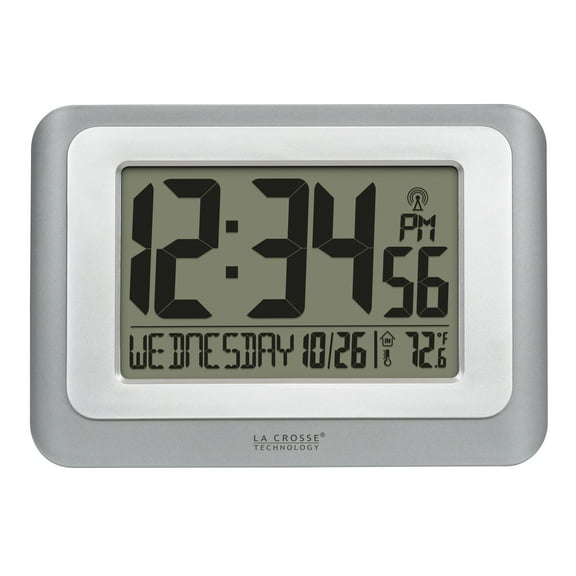 La Crosse Technology Digital Atomic Clock with Temperature - Cool Gray/Silver, 513-88907-INT
