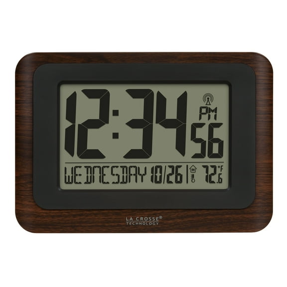 La Crosse Technology Digital Atomic Clock with Temperature - Walnut/Black, 513-17907-INT