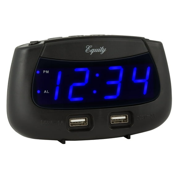 Equity 0.9 Inch Blue LED Dual USB Digital Alarm Clock, 30417