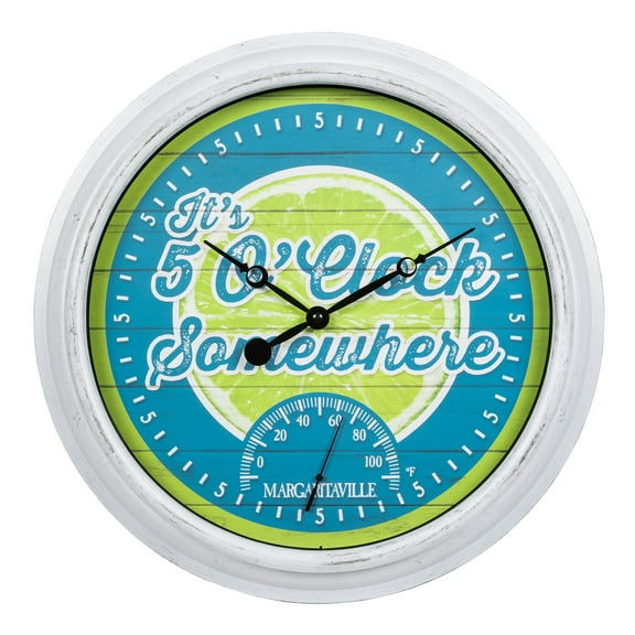 La Crosse Clock 15.75 inch Margaritaville Indoor/Outdoor Wall Clock w/ Temp (It's 5 O'Clock Somewhere), 433-3841MV2T