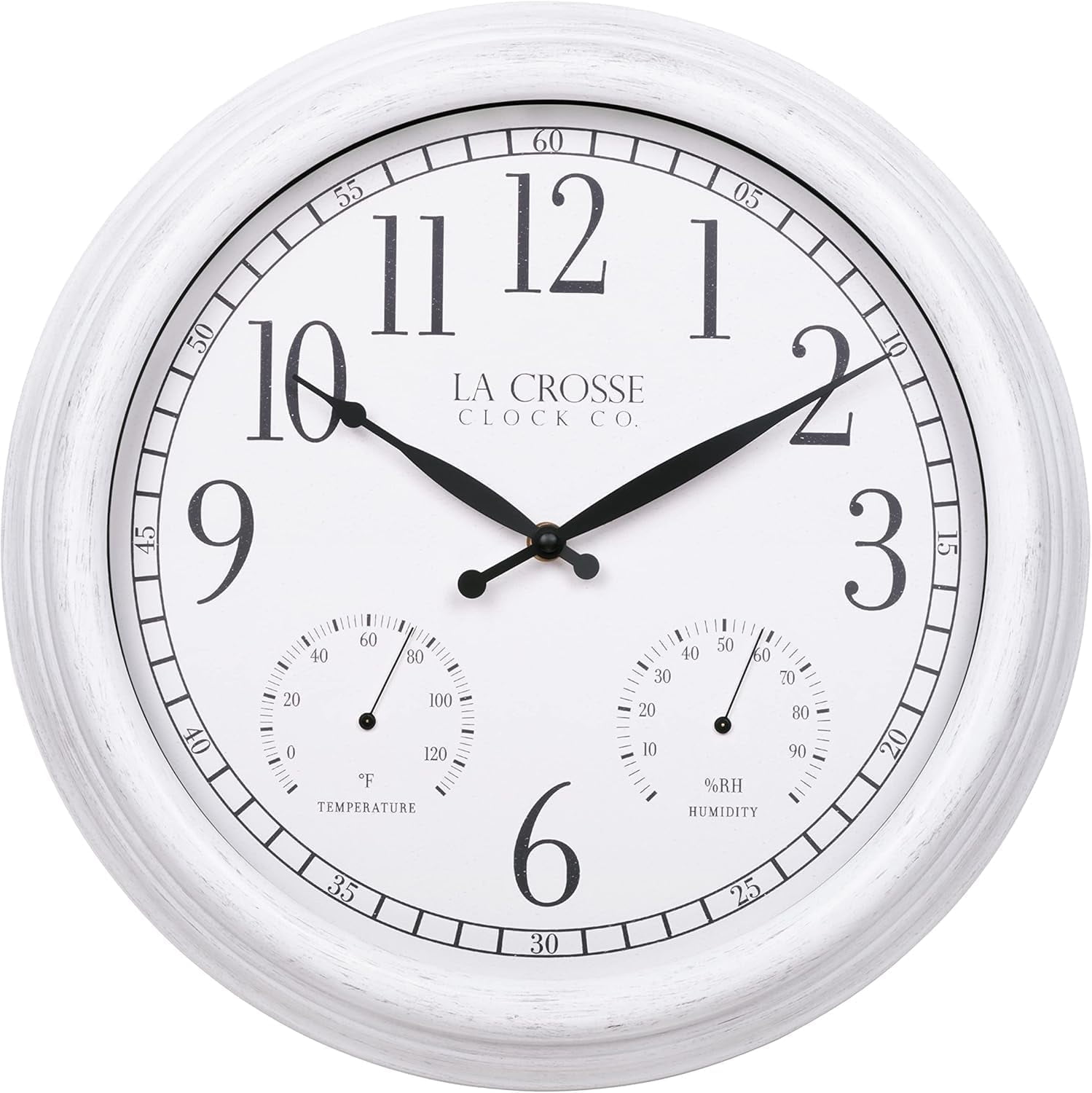 La Crosse Clock 15" Indoor/Outdoor Quartz Payton White Wall Clock with Temp & Humidity, 404-3015CC