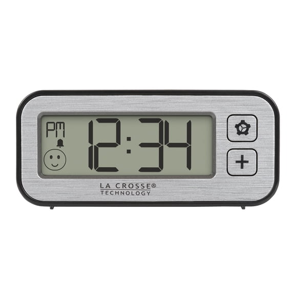 La Crosse Technology Battery-Powered Mini Digital Alarm Clock with Comfort Meter, Indoor Temperature, and Humidity