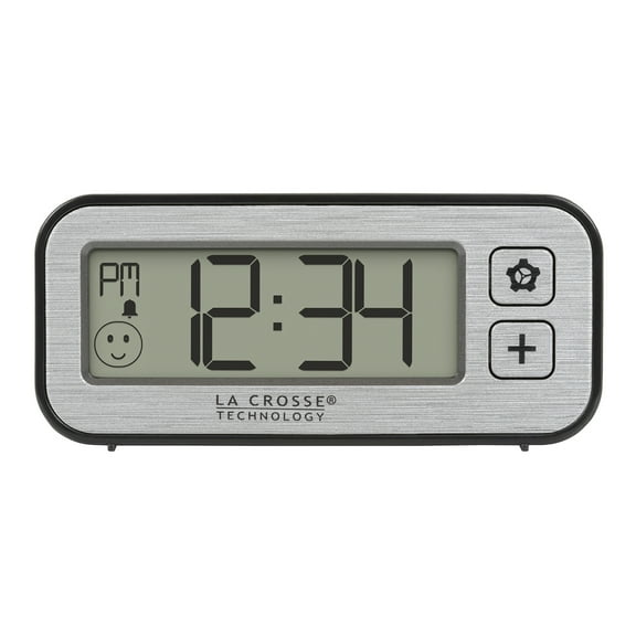 La Crosse Technology Battery-Powered Mini Digital Alarm Clock with Comfort Meter, Indoor Temperature, and Humidity, 513-148-TBP