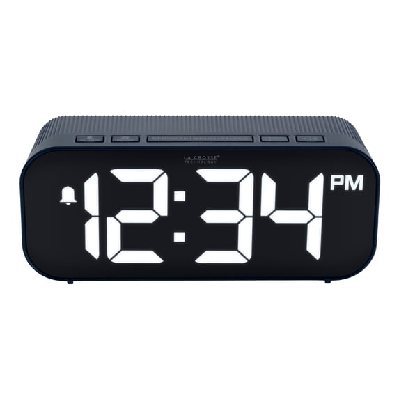 La Crosse Technology Navy Blue Insta-Set Digital LED Alarm Clock with Bluetooth Technology, 617-714BL-INT