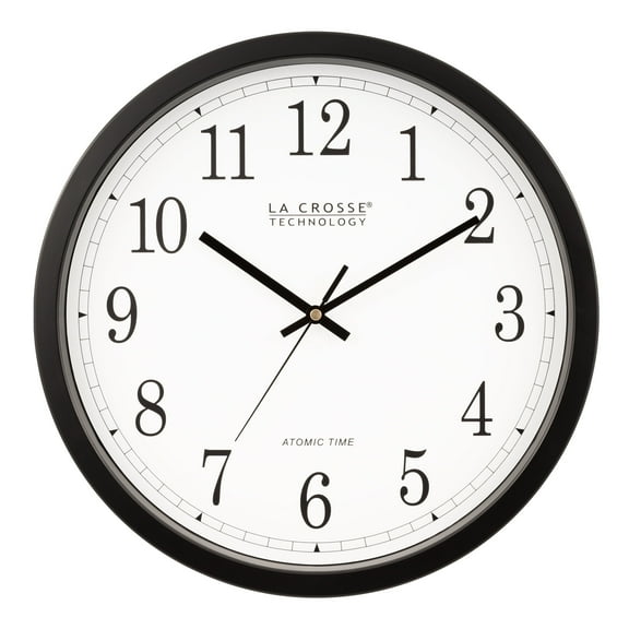 La Crosse Technology 14 inch Atomic Analog Wall Clock, Black, WT-3143A