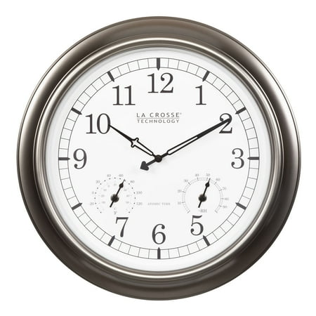 La Crosse Technology 18 Inch Indoor/Outdoor Classic Plastic Pewter Atomic Analog Clock, WT-3181PL