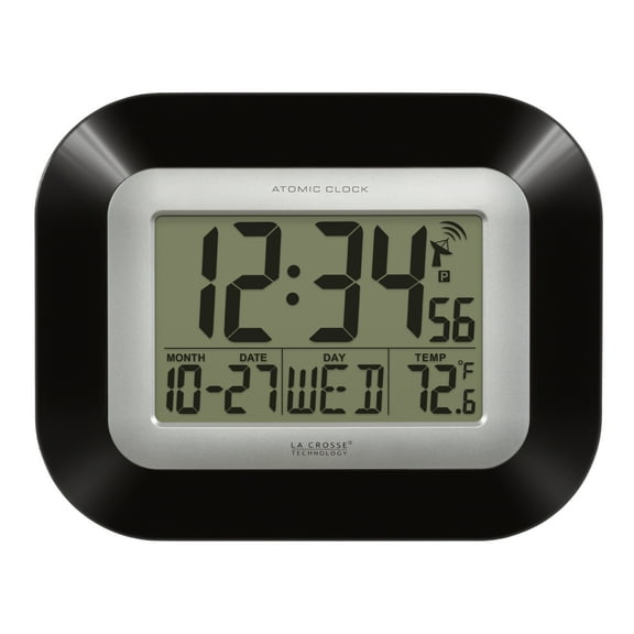 La Crosse Technology Atomic Digital Black Table/Wall Clock with Indoor Temperature, WT-8005U-B