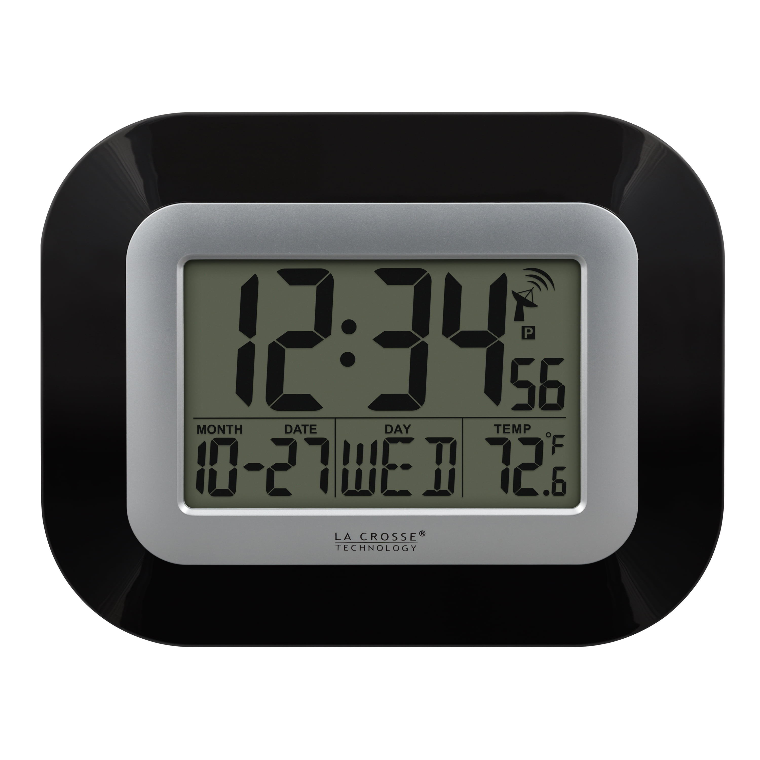 Black Atomic Digital Wall Clock with Indoor Temperature Display