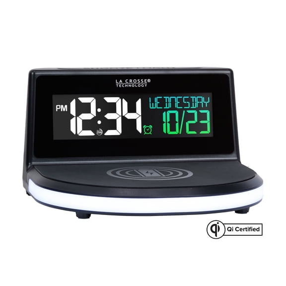 La Crosse Technology 617-148V2 Black Wireless Charging Alarm Clock with Glowing LED Base