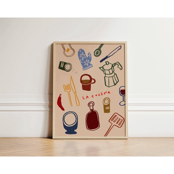 La Cucina Kitchen Colourful Italian Eclectic Quirky Decorative Nursery Poster , Poster Print Only